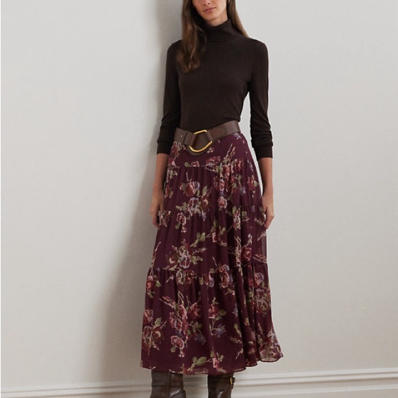 Vintage 80’s Ralph Lauren Paisley Full Pleated Midi Skirt Rayon Size 6 - Picture 8 of 9